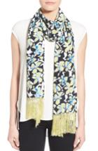 Women's Badgley Mischka Floral Print Fringe Silk Scarf