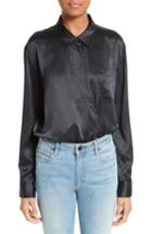 Women's T By Alexander Wang Silk Wrap Shirt Bodysuit - Black
