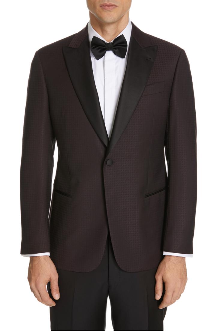 Men's Emporio Armani Trim Fit Houndstooth Wool Dinner Jacket Us / 48 Eu R - Burgundy