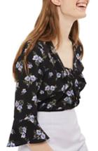 Women's Topshop Floral Lattice Ruffle Blouse Us (fits Like 0) - Black