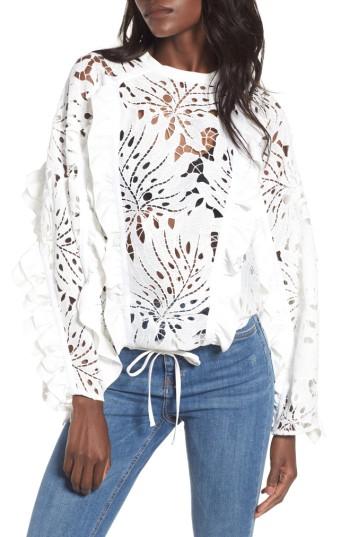 Women's Topshop Lace Sleeve Poet Blouse Us (fits Like 0) - White