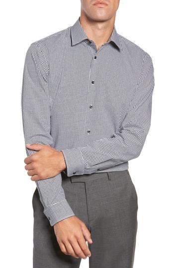 Men's Nordstrom Men's Shop Tech-smart Trim Fit Stretch Check Dress Shirt .5 - 32/33 - Black