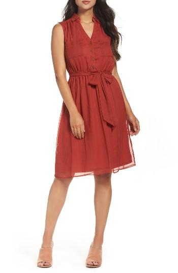 Women's Chetta B Belted Shirtdress - Burgundy