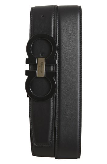 Men's Salvatore Ferragamo Double Gancini Reversible Leather Belt - Black/ Blue Marine