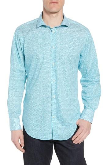 Men's Thomas Dean Regular Fit Floral Print Sport Shirt - Green
