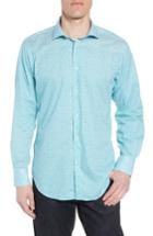 Men's Thomas Dean Regular Fit Floral Print Sport Shirt - Green