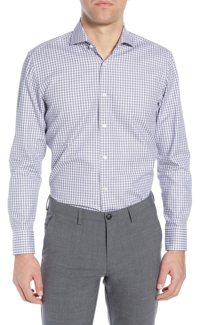 Men's Boss Mark Trim Fit Check Dress Shirt R - Blue