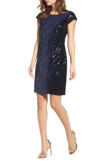 Petite Women's Eliza J Sequin Sheath Dress P - Blue