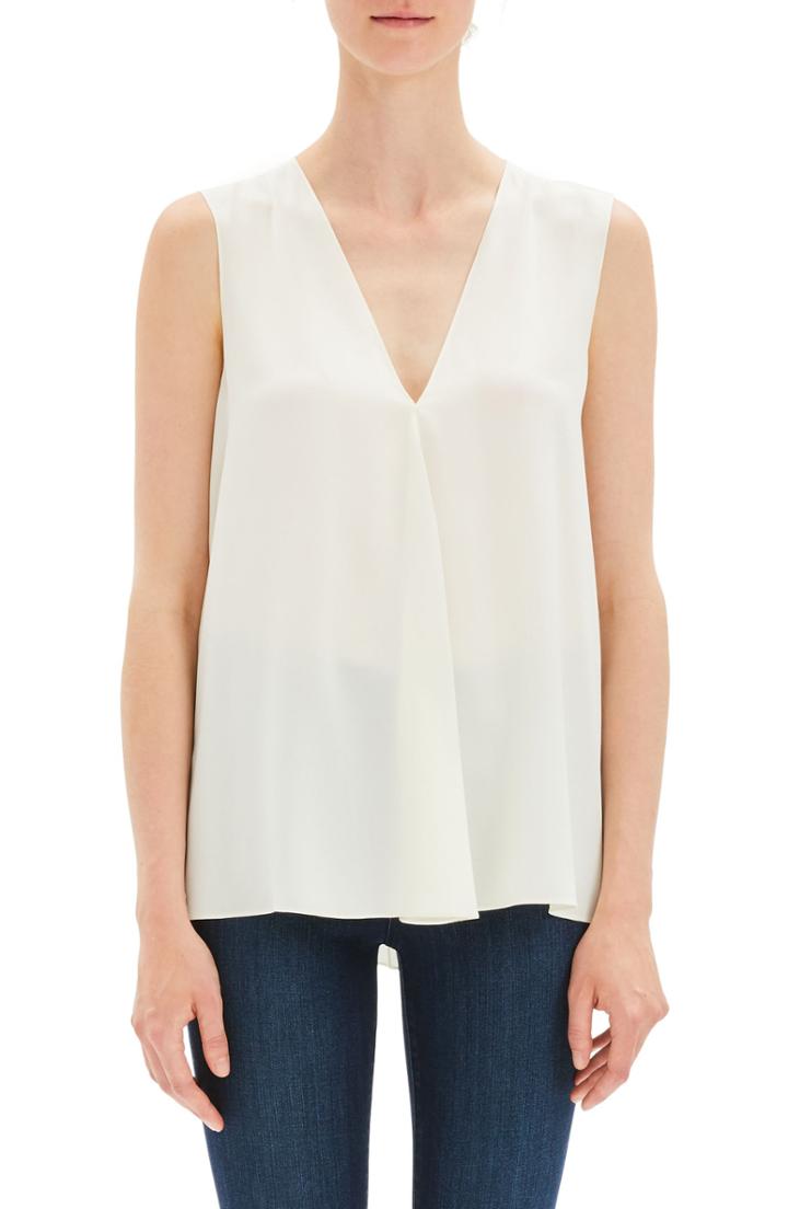 Women's Theory Stretch Silk Swing Top, Size - Ivory