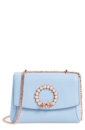 Ted Baker London Pearlz Embellished Leather Crossbody Bag - Blue