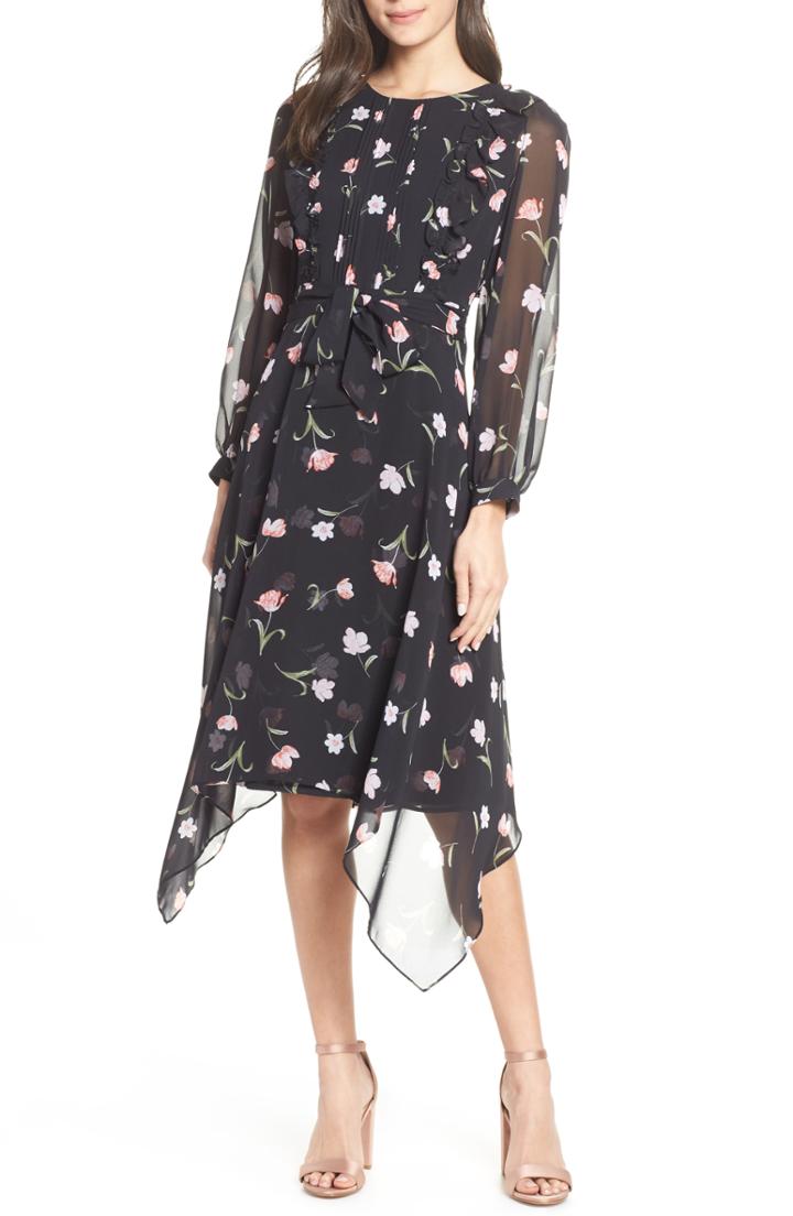 Women's Lenon Ruffle Yoke Midi Dress - Black