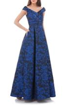 Women's Carmen Marc Valvo Infusion Rose Print Off The Shoulder Ballgown - Blue