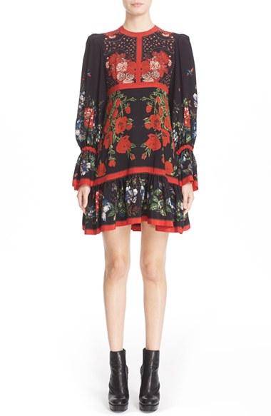 Women's Alexander Mcqueen Floral Print Silk Dress