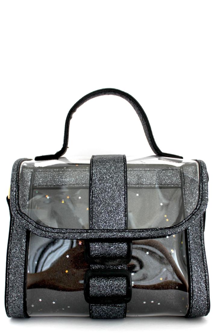 Knotty Translucent Top Handle Satchel - Black