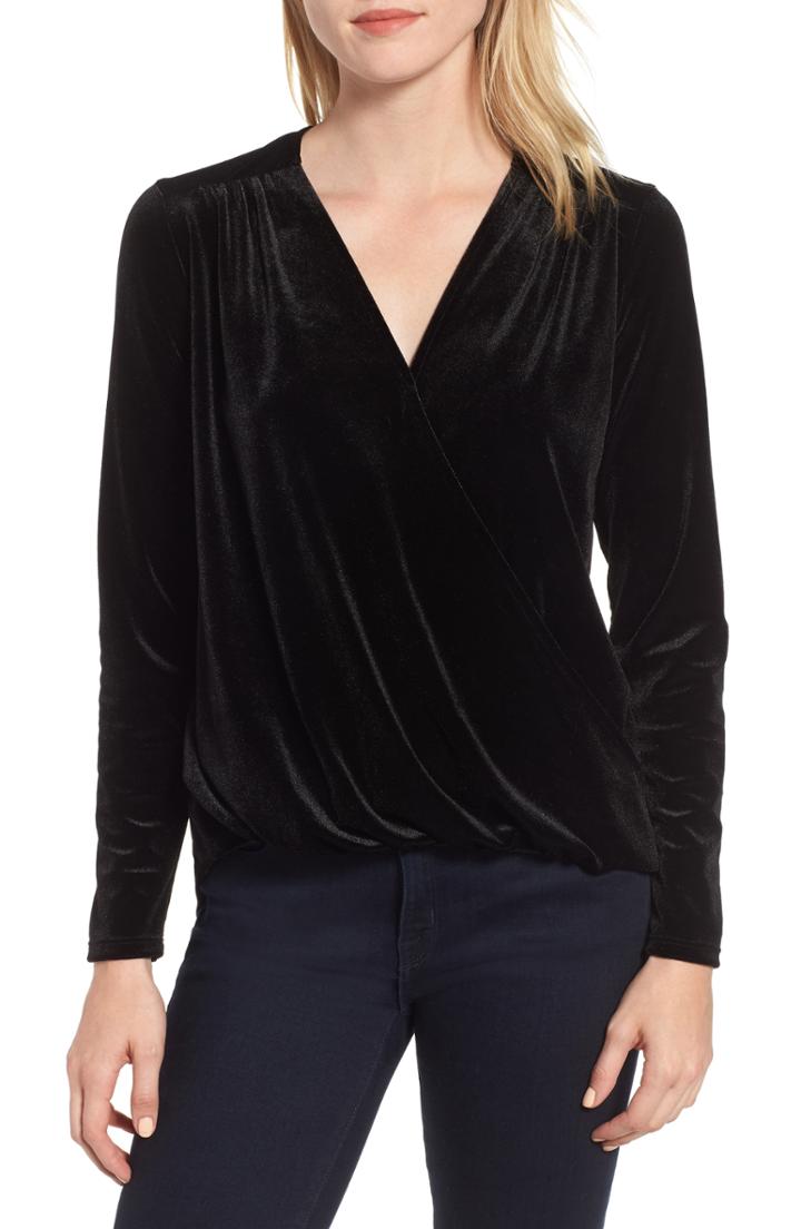 Women's Gibson X Glam Squad Mallory Velvet Wrap Top - Black