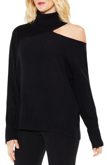 Women's Vince Camuto Asymmetrical Cold Shoulder Turtleneck Sweater, Size - Black