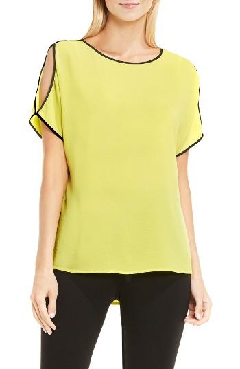Women's Vince Camuto Contrast Trim Cold Shoulder Blouse - Yellow