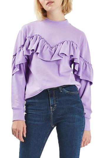 Women's Topshop Jersey Ruffle Sweatshirt Us (fits Like 0) - Purple