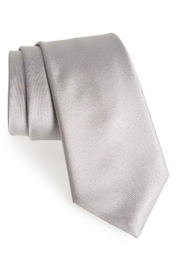 Men's Canali Solid Satin Silk Tie, Size - Grey
