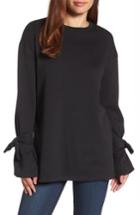 Women's Halogen Tie Sleeve Sweatshirt, Size - Black