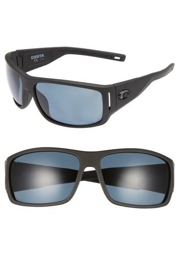 Men's Costa Del Mar Cape 66mm Polarized Sunglasses - Matte Black/ Gray