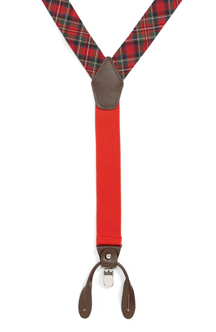 Men's Nordstrom Men's Short Tartan Plaid Suspenders, Size - Red/ Black