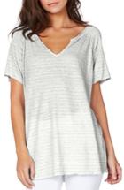 Women's Michael Stars Split Neck Stripe Tee, Size - White