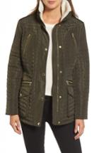 Women's Michael Michael Kors Water Resistant Quilted Anorak With Faux Shearling Trim - Green