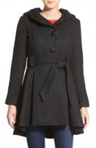 Women's Steve Madden Belted Hooded Skirted Coat - Black