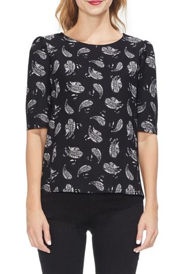 Women's Vince Camuto Puff Sleeve Paisely Top, Size - Black