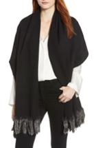 Women's La Fiorentina Wool Wrap With Genuine Rex Rabbit Trim, Size - Black