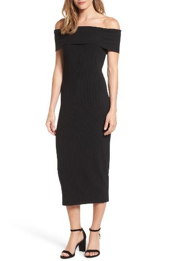 Women's Trouve Ribbed Off The Shoulder Midi Dress, Size - Black