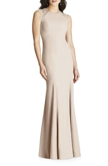 Women's Dessy Collection Lace Back Crepe Gown - Beige