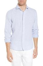 Men's Ledbury Chaversham Slim Fit Linen & Cotton Sport Shirt 34 - Blue