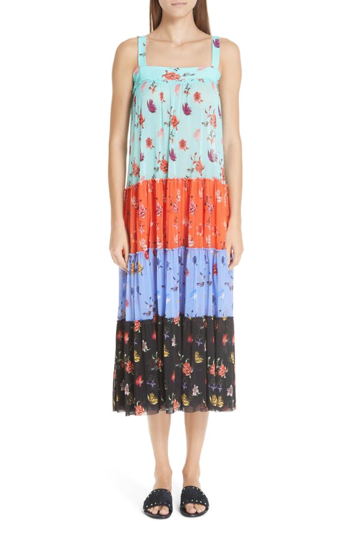 Women's Fuzzi Tiered Patchwork Midi Dress - Blue