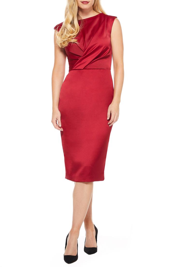 Women's Maggy London Crossover Bodice Satin Midi Dress - Red