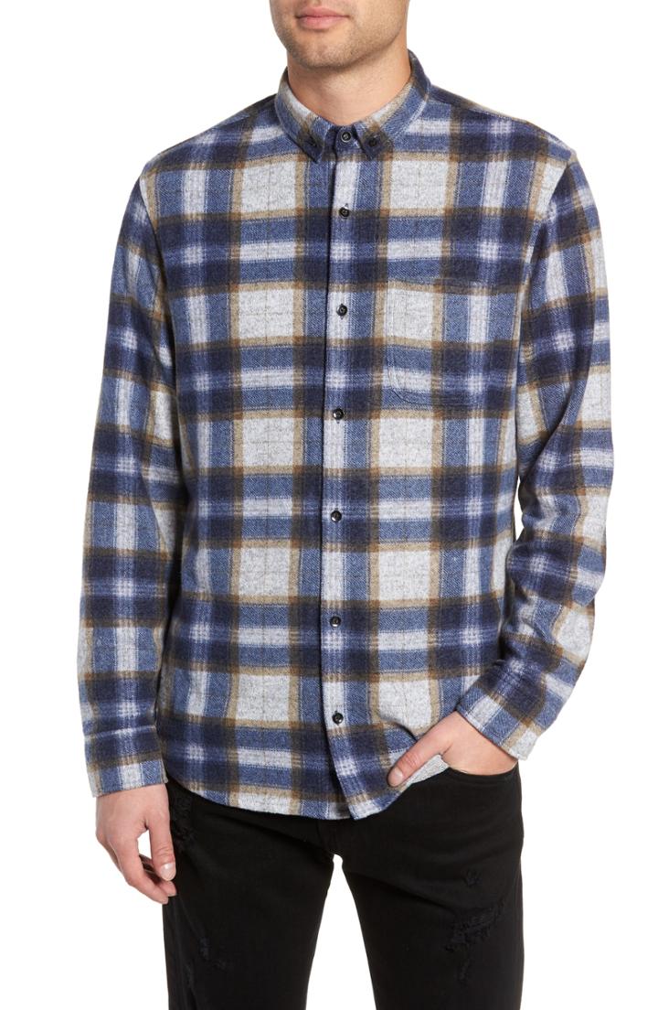 Men's The Rail Plaid Flannel Shirt, Size - Grey