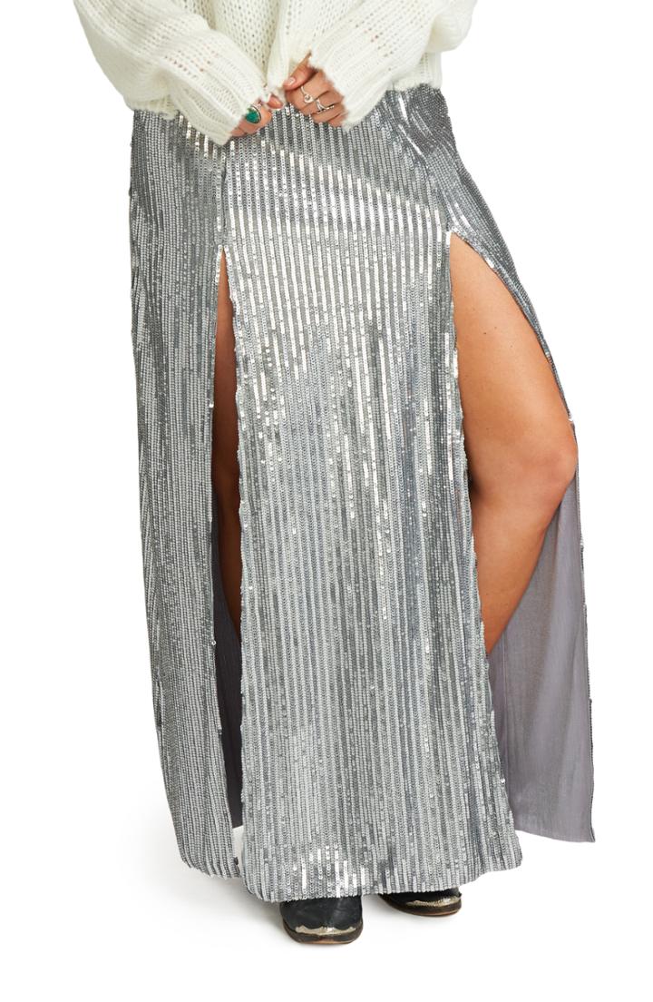 Women's Show Me Your Mumu Sequin Double Slit Maxi Skirt - Metallic