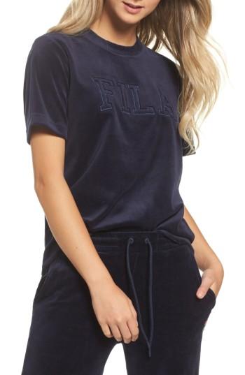 Women's Fila Velour Logo Tee - Blue