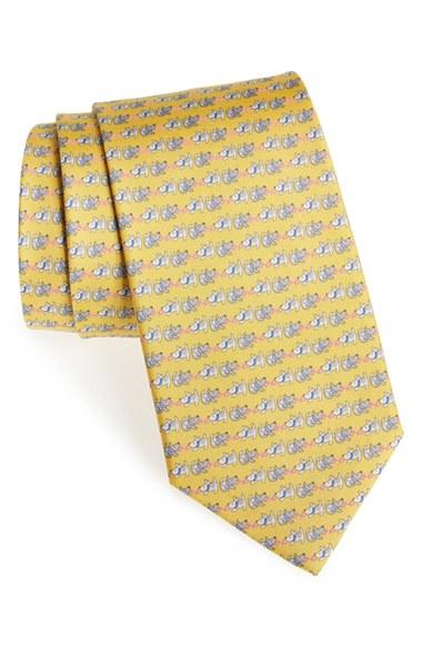 Men's Salvatore Ferragamo Dog Print Silk Tie, Size - Yellow