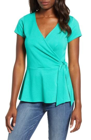 Women's Gibson Faux Wrap Tie Shirt - Blue/green
