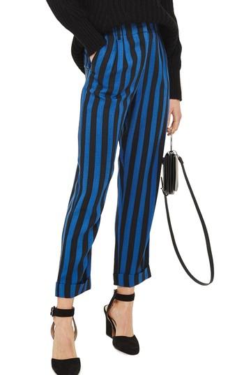 Women's Topshop Humbug Stripe Crop Trousers Us (fits Like 0) - Blue
