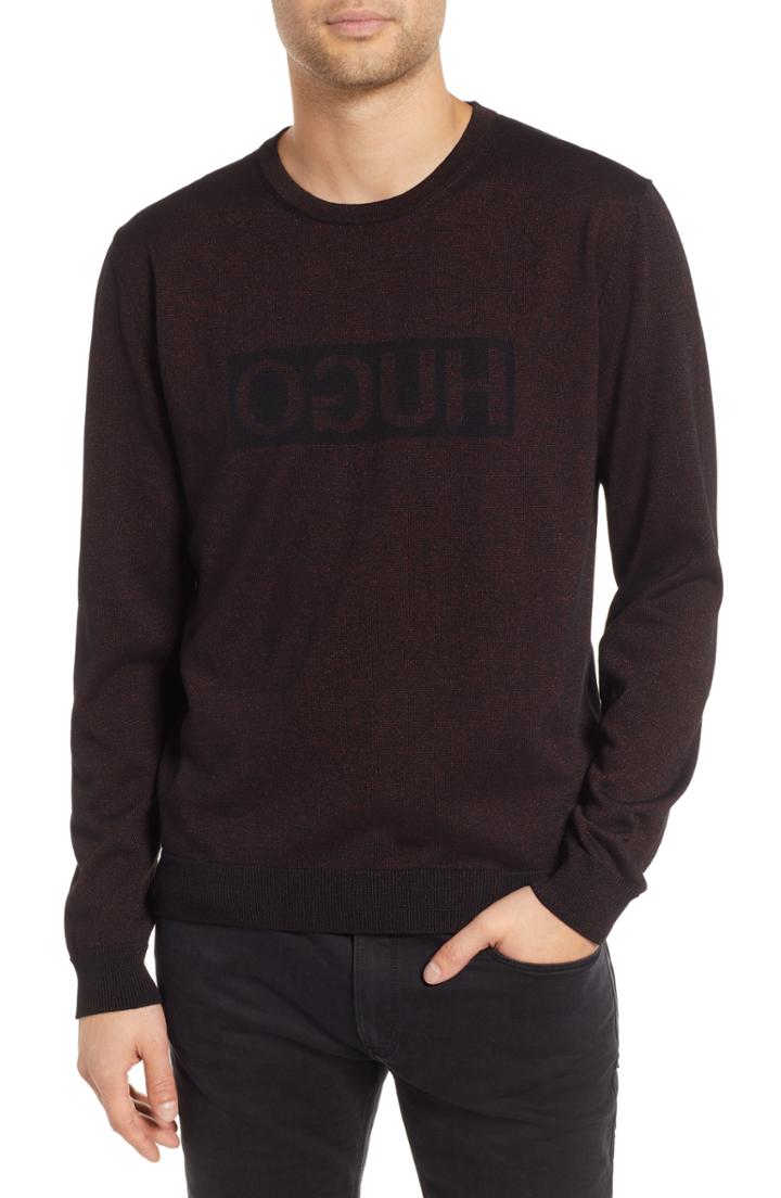 Men's Hugo Salexon Glitter Wool Blend Sweater - Red