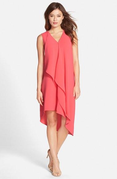 Women's Adrianna Papell Ruffle Front Crepe High/low Dress - Coral