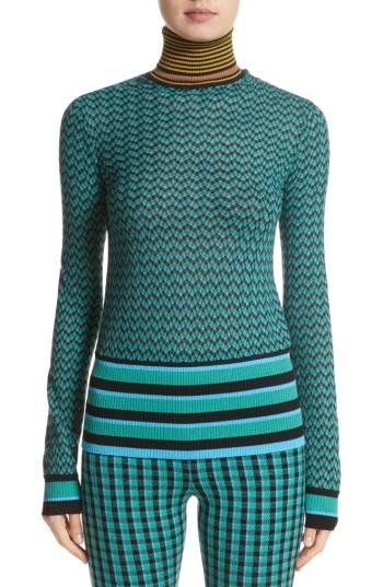 Women's Missoni Zigzag & Stripe Mock Neck Sweater Us / 42 It - Blue/green