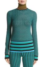 Women's Missoni Zigzag & Stripe Mock Neck Sweater Us / 42 It - Blue/green