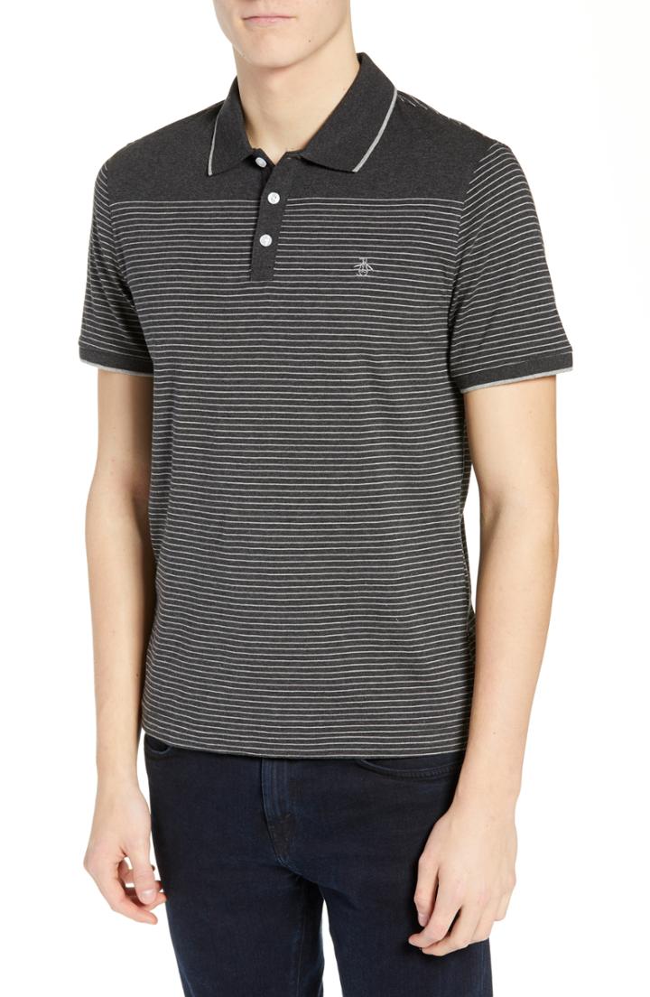 Men's Original Penguin Tipped Feeder Stripe Polo - Grey