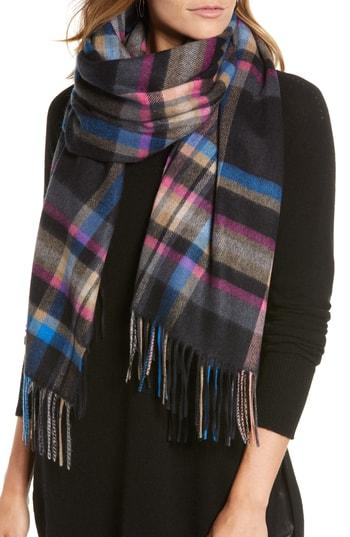 Women's Halogen Plaid Cashmere Wrap Scarf, Size - Black
