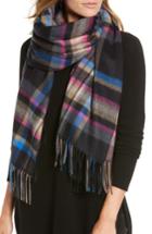 Women's Halogen Plaid Cashmere Wrap Scarf, Size - Black