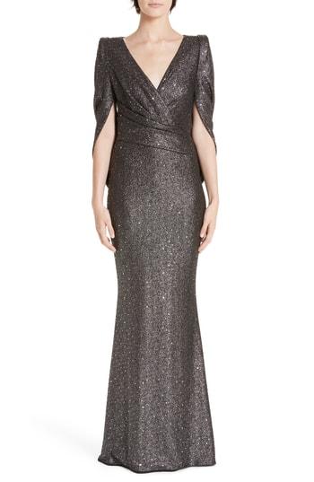 Women's Talbot Runhof Sequined Metallic Drape Back Trumpet Gown